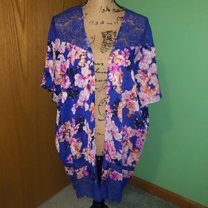 Lace and floral print cardigan